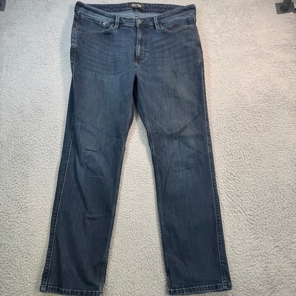 DU/ER Performance Denim Slim Straight Jeans Dark Wash Mens 36x30 Stretch Blue